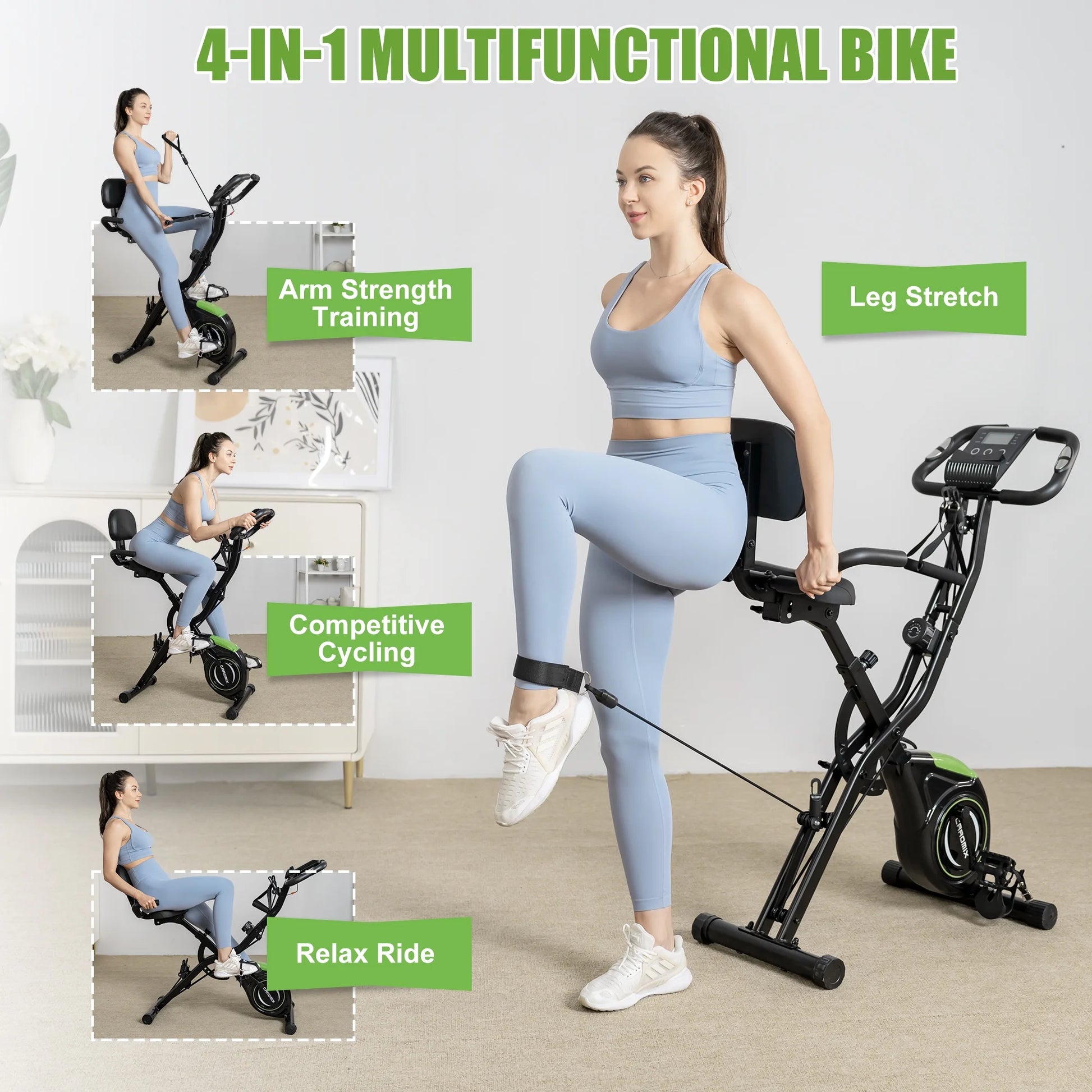 Folding Exercise Bike, 4 in 1 Stationary Bike 16-Level Magnetic Resistance Cycling Bicycle Upright Indoor Cycling Bike for Home Workout 330LB Capacity